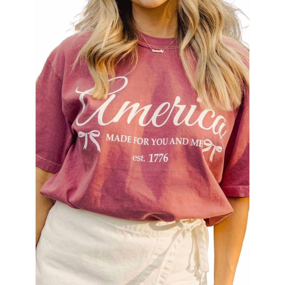 NEW LIVYLU made for you and me america bows tee in crimson